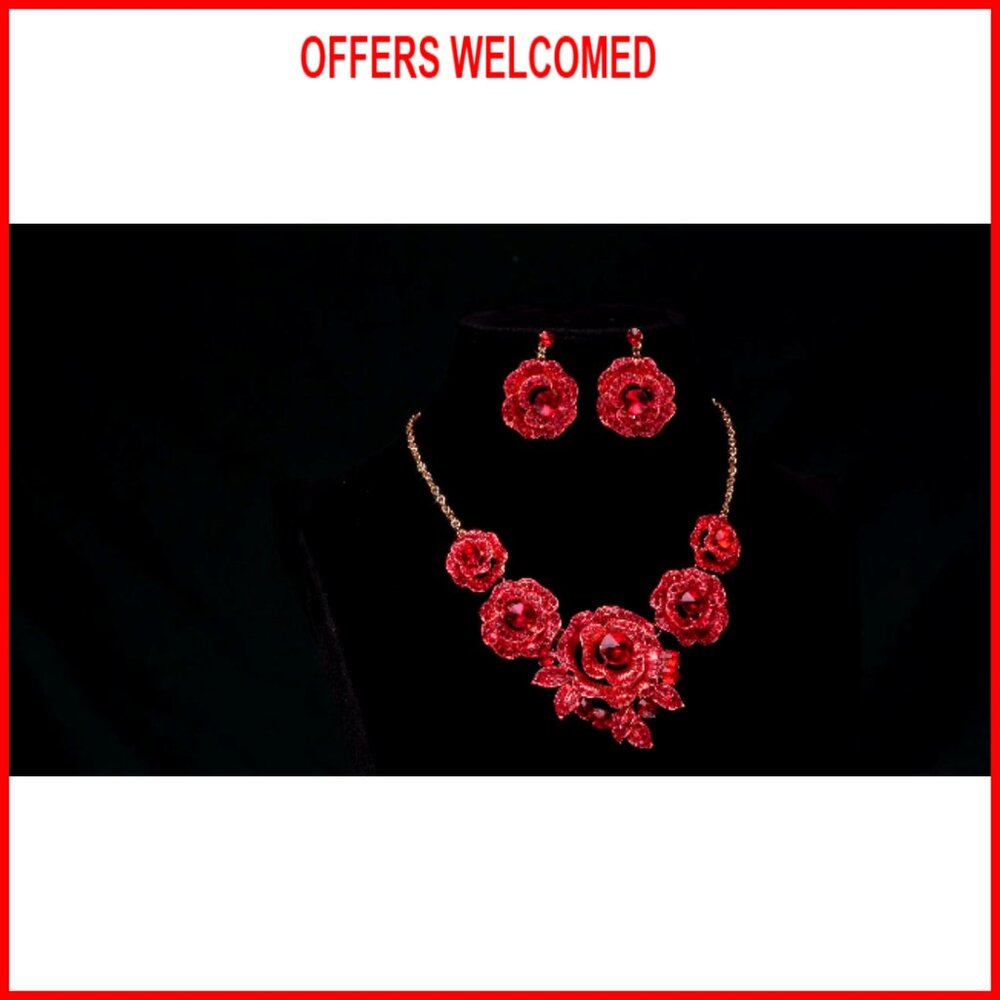 Crystal Layer Flower Cluster Statement Necklace D… - image 6